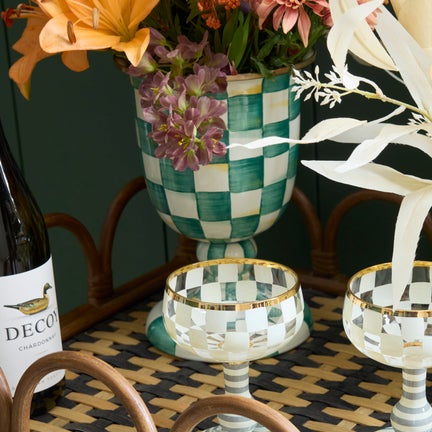 Emerald Check Pedestal Vase