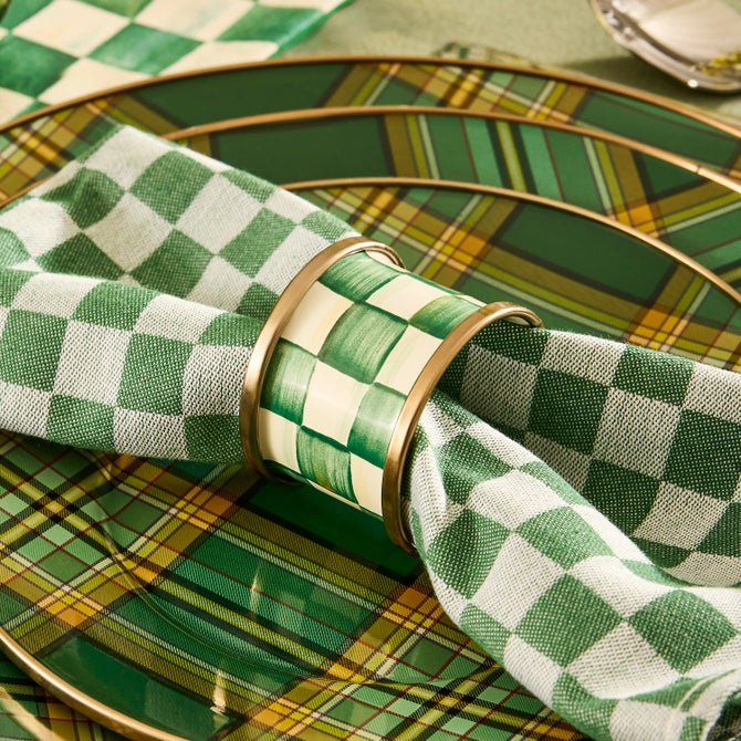 Emerald Check Napkin Rings, Set of 4 image number 1