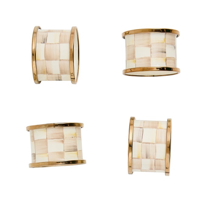 Mocha Check Napkin Rings, Set of 4 image number 0