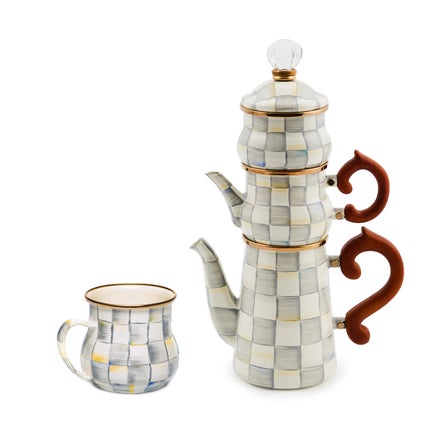 Sterling Check Stackable Coffee Set & Mugs Set