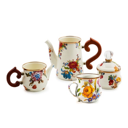 White Flower Market Stackable Coffee Set & Mugs Set