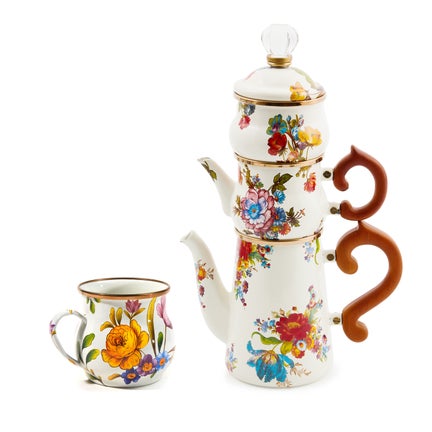 White Flower Market Stackable Coffee Set & Mugs Set