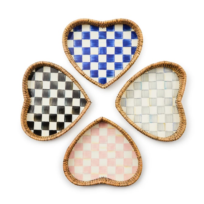 Courtly Check Enamel & Rattan Heart Tray image number 1