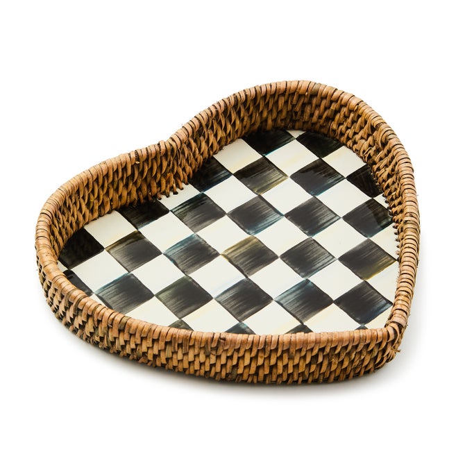 Courtly Check Enamel & Rattan Heart Tray image number 0