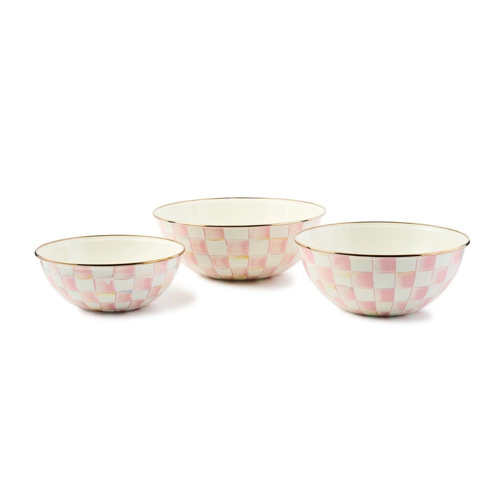 Sterling Check Mixing Bowls, Set of 3 - Rosy Check mackenzie-childs Panama imagen 1