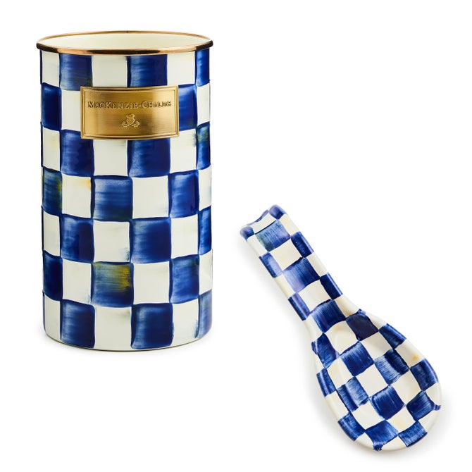 Royal Check Enamel Spoon Rest & Utensil Holder Set image number 0