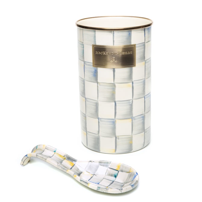 Sterling Check Enamel Spoon Rest & Utensil Holder Set image number 0