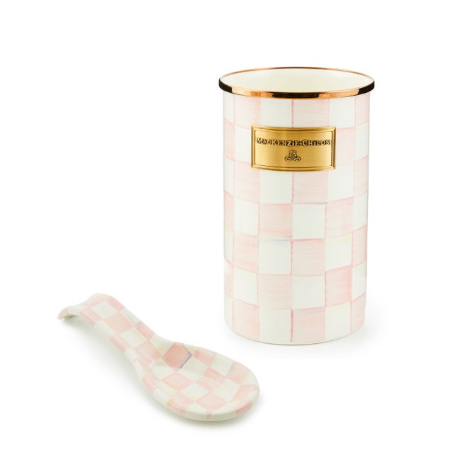 Rosy Check Enamel Spoon Rest & Utensil Holder Set image number 0