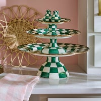 Emerald Check Large Pedestal Platter