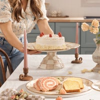 Mocha Check Large Pedestal Platter