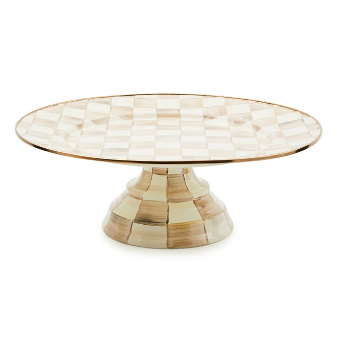 Mocha Check Large Pedestal Platter image number 0