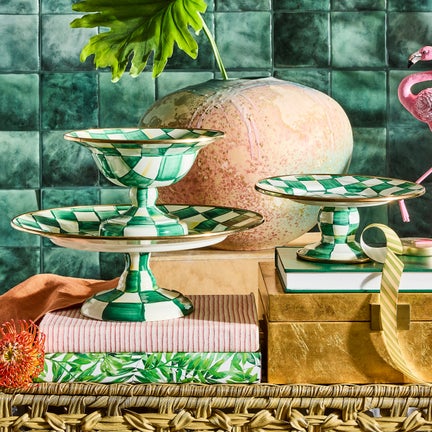 Emerald Check Small Pedestal Platter
