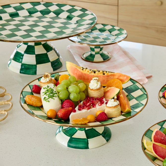 Emerald Check Small Pedestal Platter image number 2
