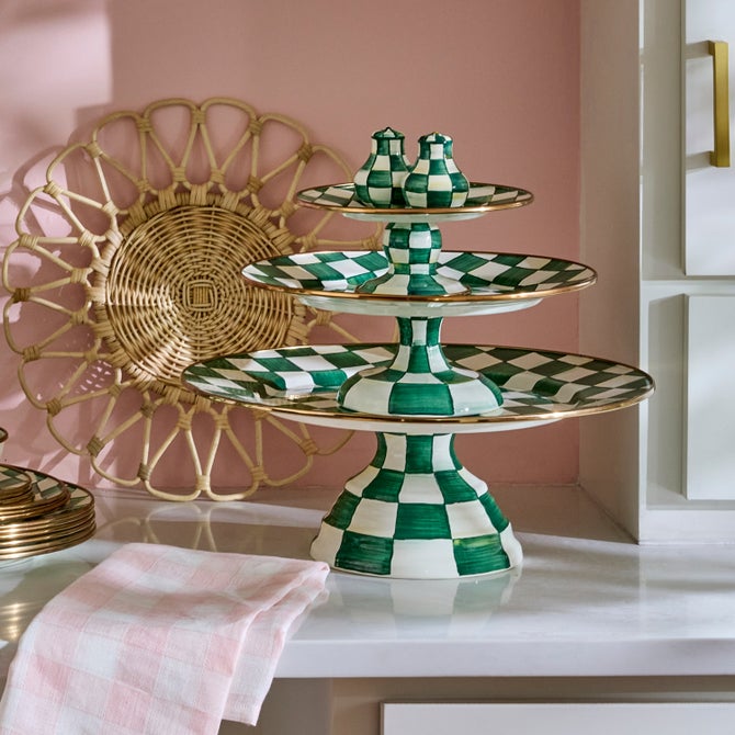 Emerald Check Small Pedestal Platter image number 4