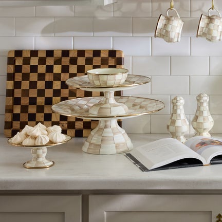 Mocha Check Small Pedestal Platter