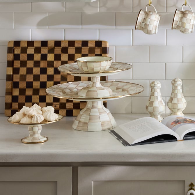 Mocha Check Mini Pedestal Platter image number 1