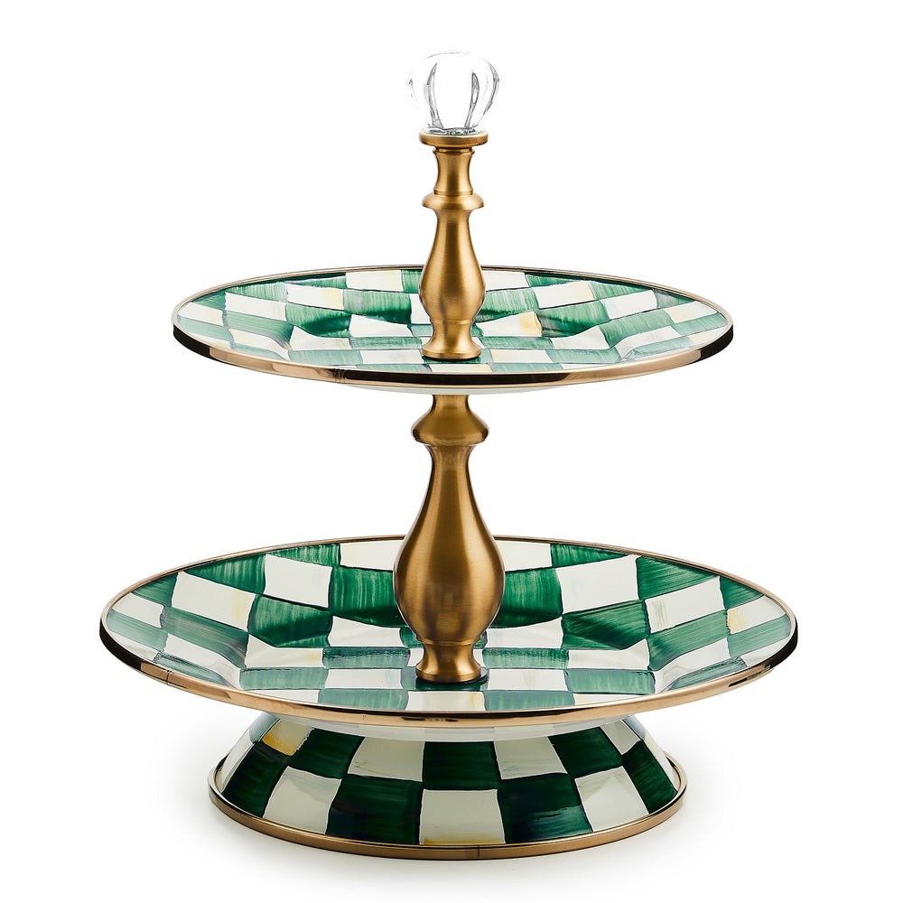 Enamel Sweet Stand - Emerald Check, Two Tier mackenzie-childs Panama imagen 1