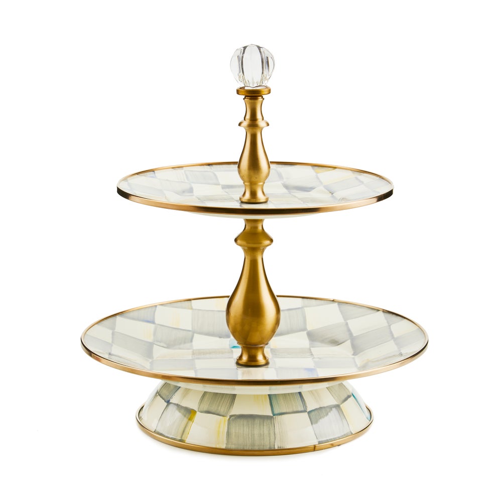 Enamel Sweet Stand - Sterling Check, Two Tier mackenzie-childs Panama imagen 1