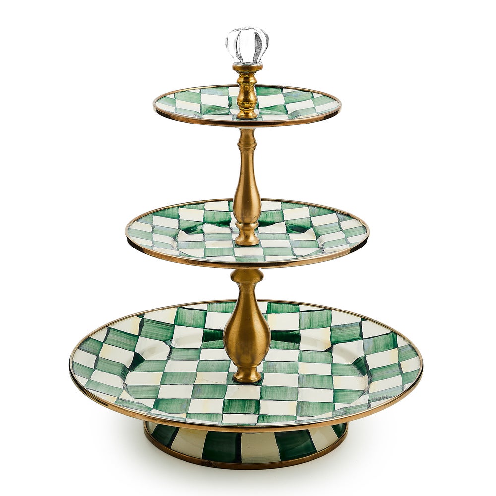 Enamel Sweet Stand - Emerald Check, Three Tier mackenzie-childs Panama imagen 1