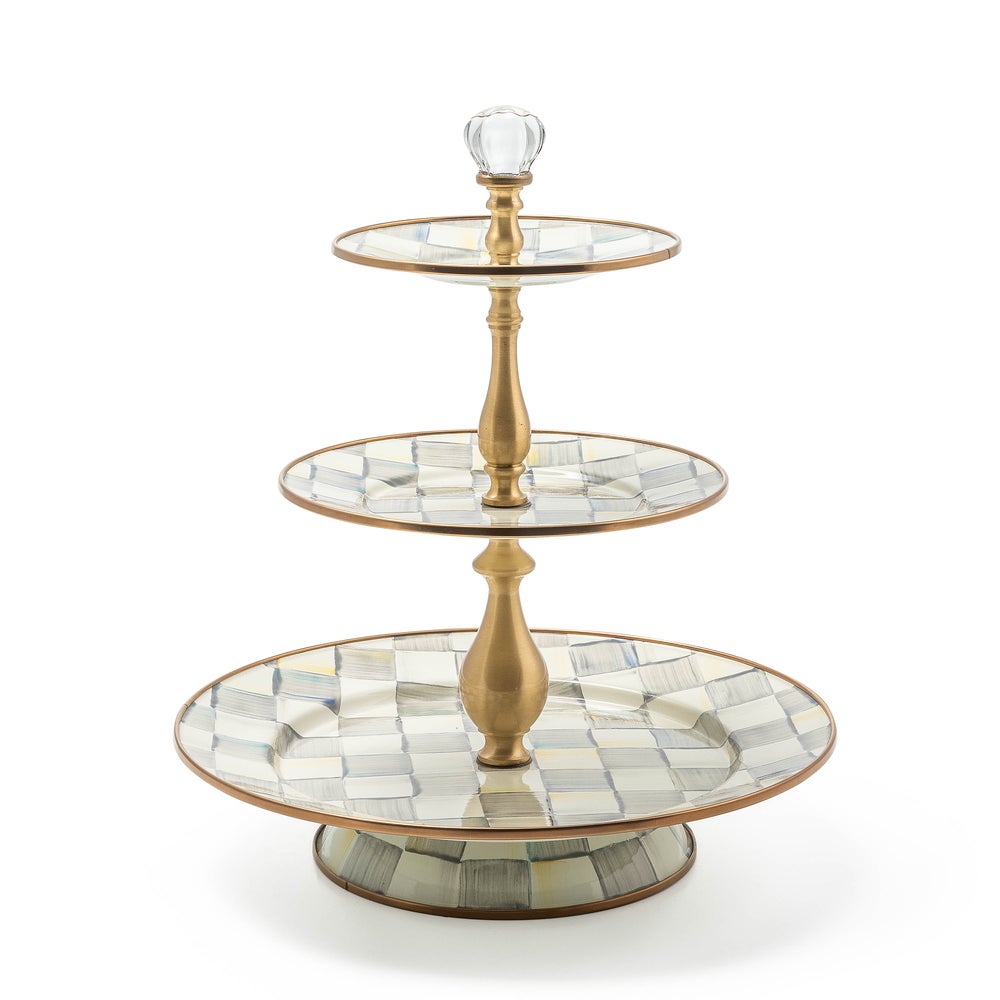 Enamel Sweet Stand - Sterling Check, Three Tier mackenzie-childs Panama imagen 1