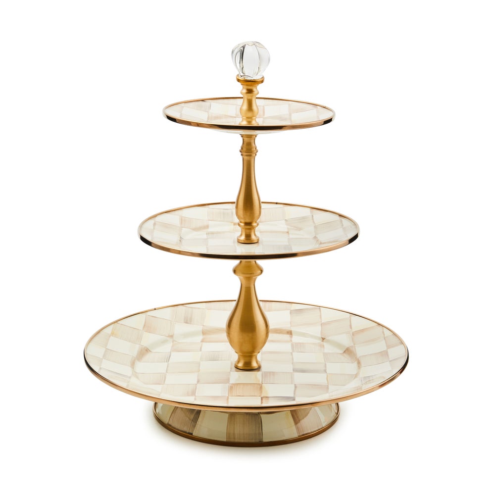 Enamel Sweet Stand - Mocha Check, Three Tier mackenzie-childs Panama imagen 1