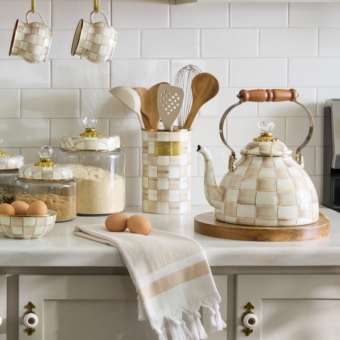 Mocha Check Utensil Holder image number 1