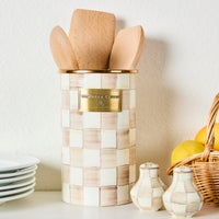 Mocha Check Utensil Holder