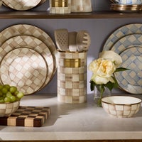 Mocha Check Utensil Holder