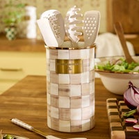Mocha Check Utensil Holder