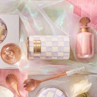 Violet Check Utensil Holder