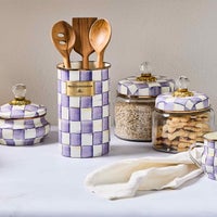 Violet Check Utensil Holder