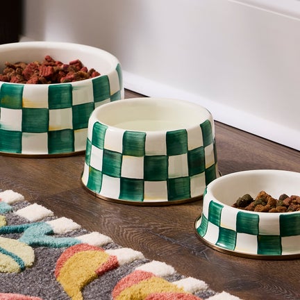 Emerald Check Medium Pet Dish