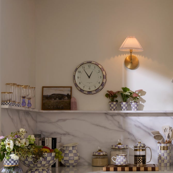 Violet Check School Wall Clock image number 1