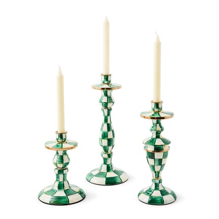 Emerald Check Small Candlestick