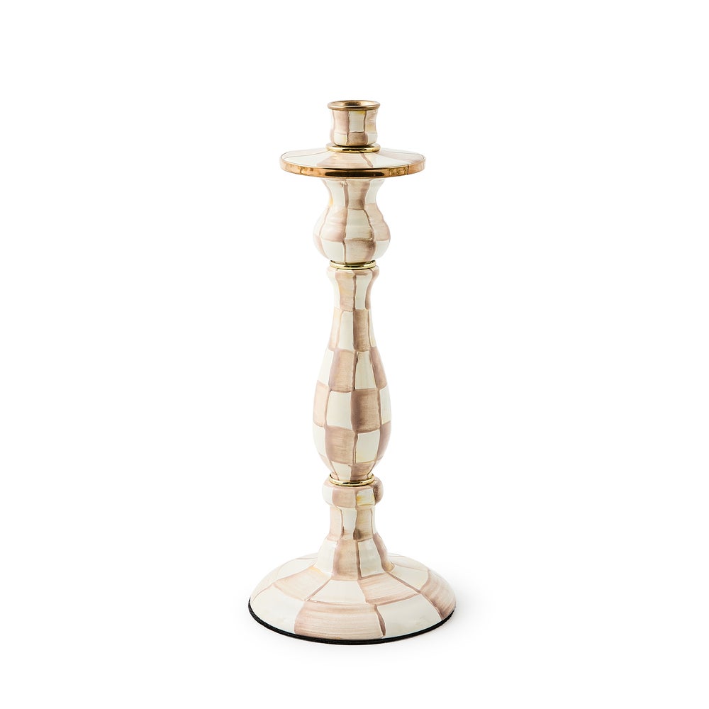 Enamel Dinner Candlestick Holder - Mocha Check, Large mackenzie-childs Panama imagen 1