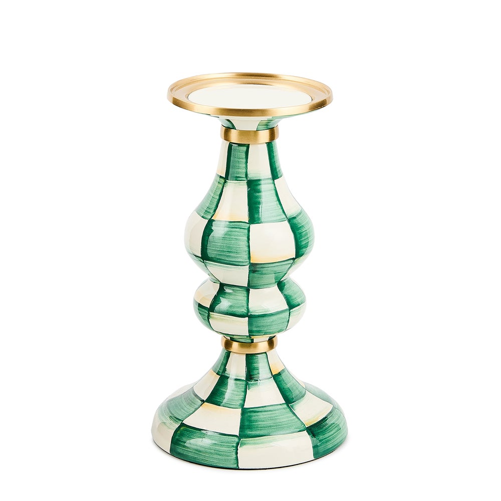 Emerald Check Medium Pillar Candlestick mackenzie-childs Panama imagen 1