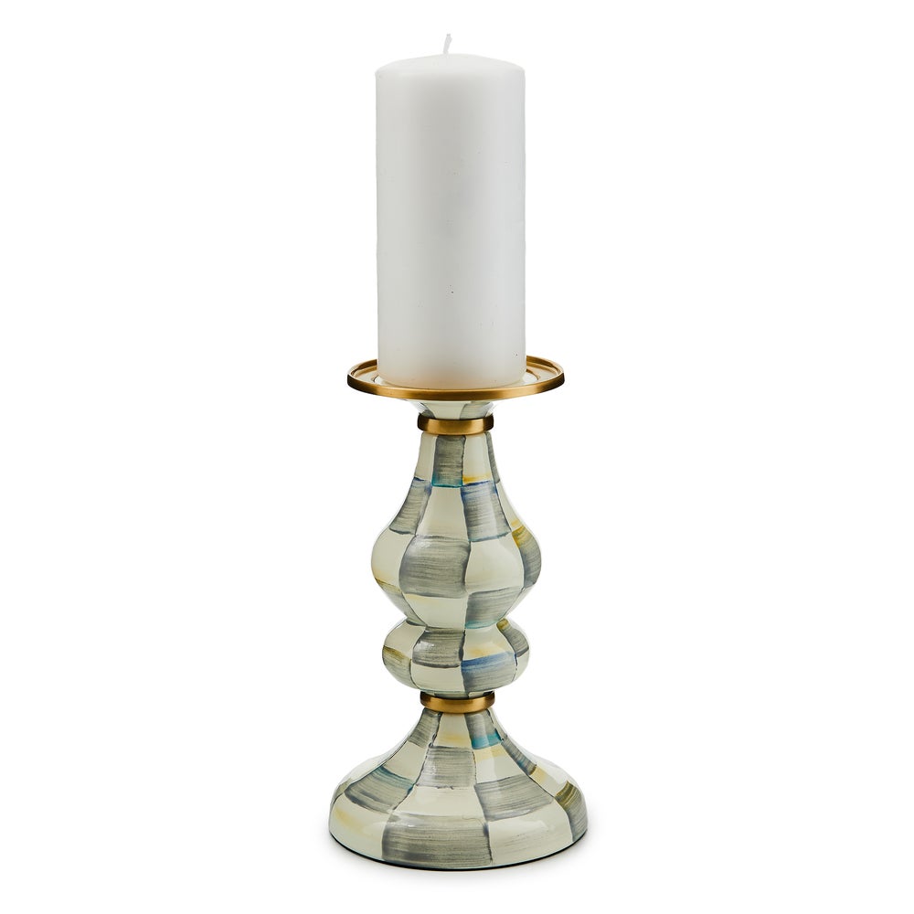 Enamel Pillar Candlestick Holder - Sterling Check, Medium mackenzie-childs Panama imagen 1