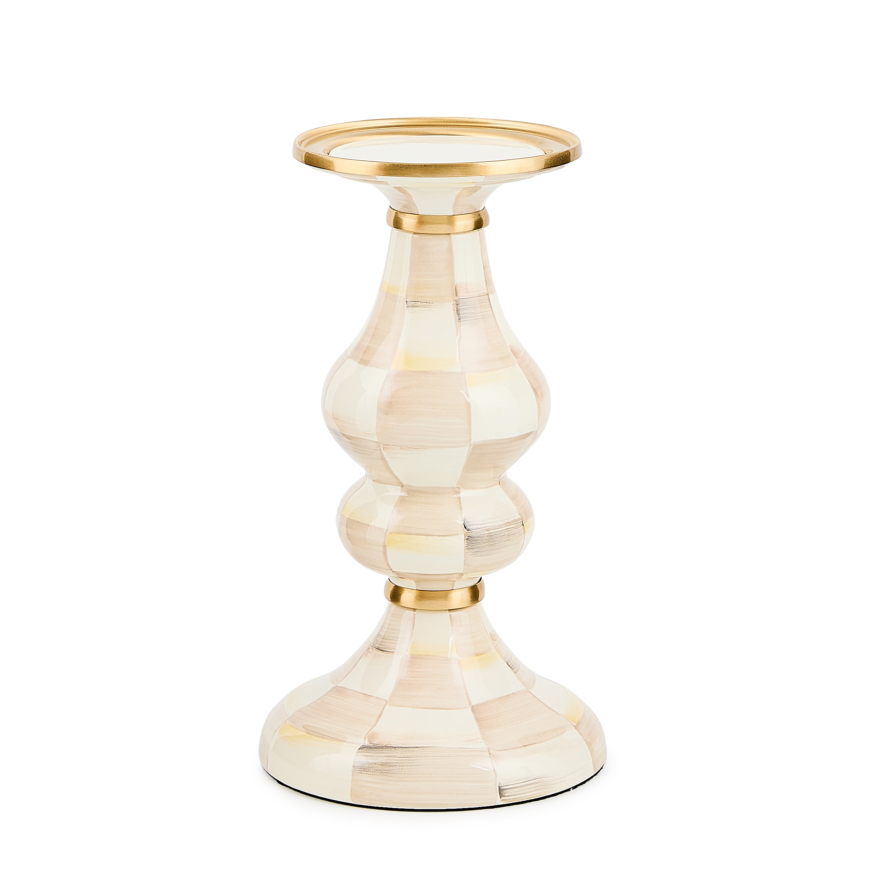 Mocha Check Medium Pillar Candlestick