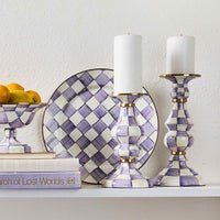 Violet Check Medium Pillar Candlestick