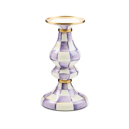 Violet Check Medium Pillar Candlestick