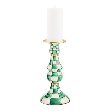 Emerald Check Large Pillar Candlestick