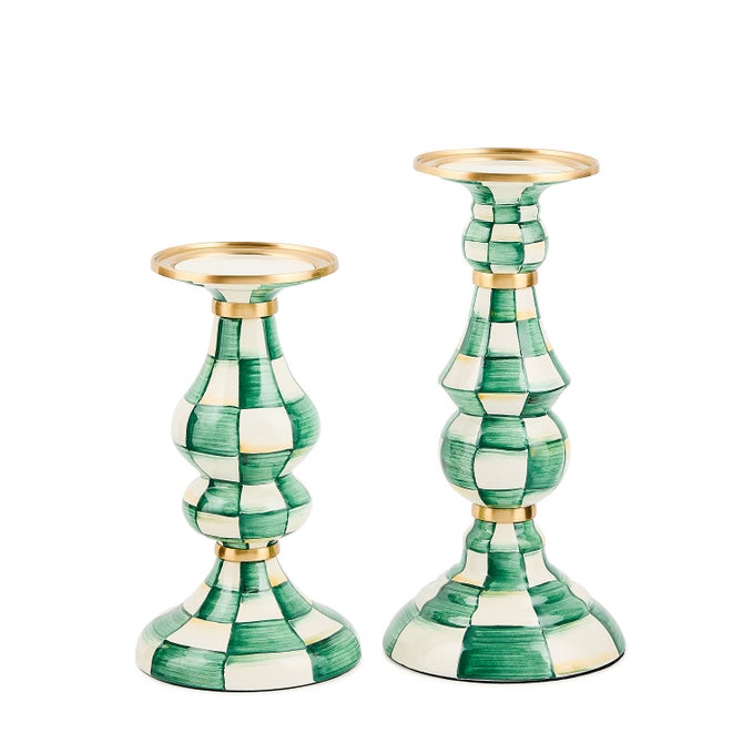 Emerald Check Large Pillar Candlestick image number 2