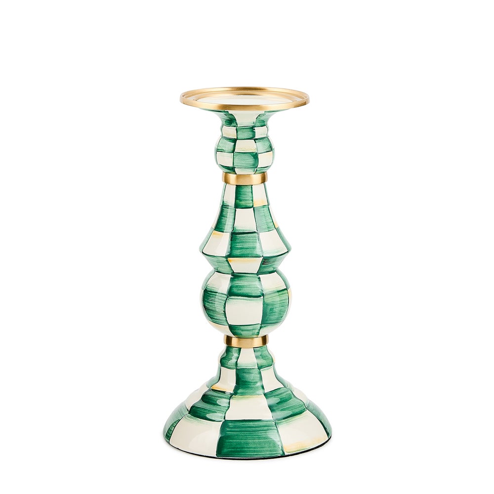 Emerald Check Large Pillar Candlestick mackenzie-childs Panama imagen 1