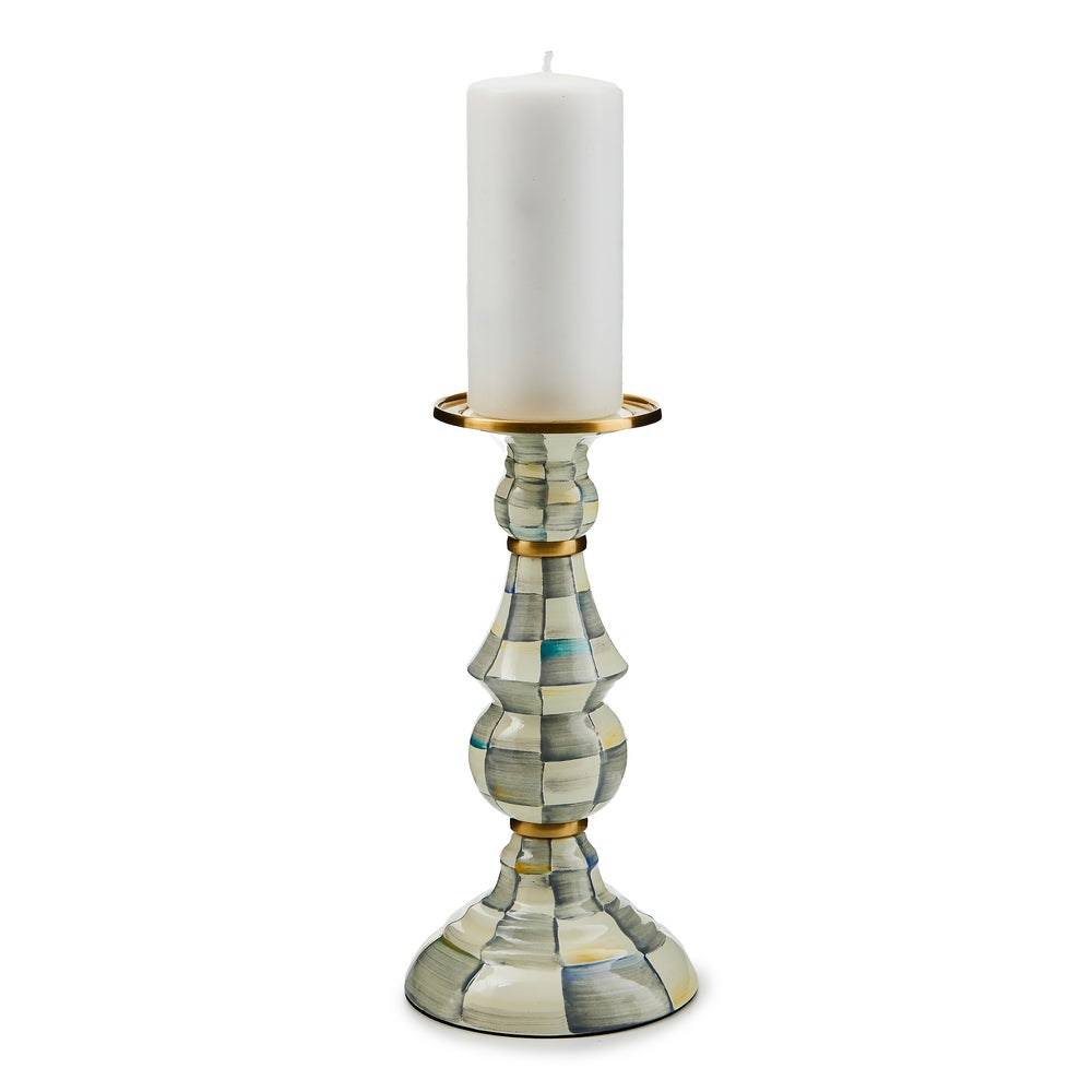 Enamel Pillar Candlestick Holder - Sterling Check, Large mackenzie-childs Panama imagen 1