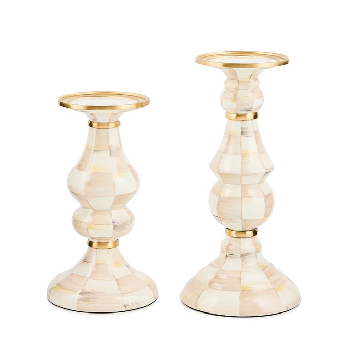 Mocha Check Large Pillar Candlestick image number 2