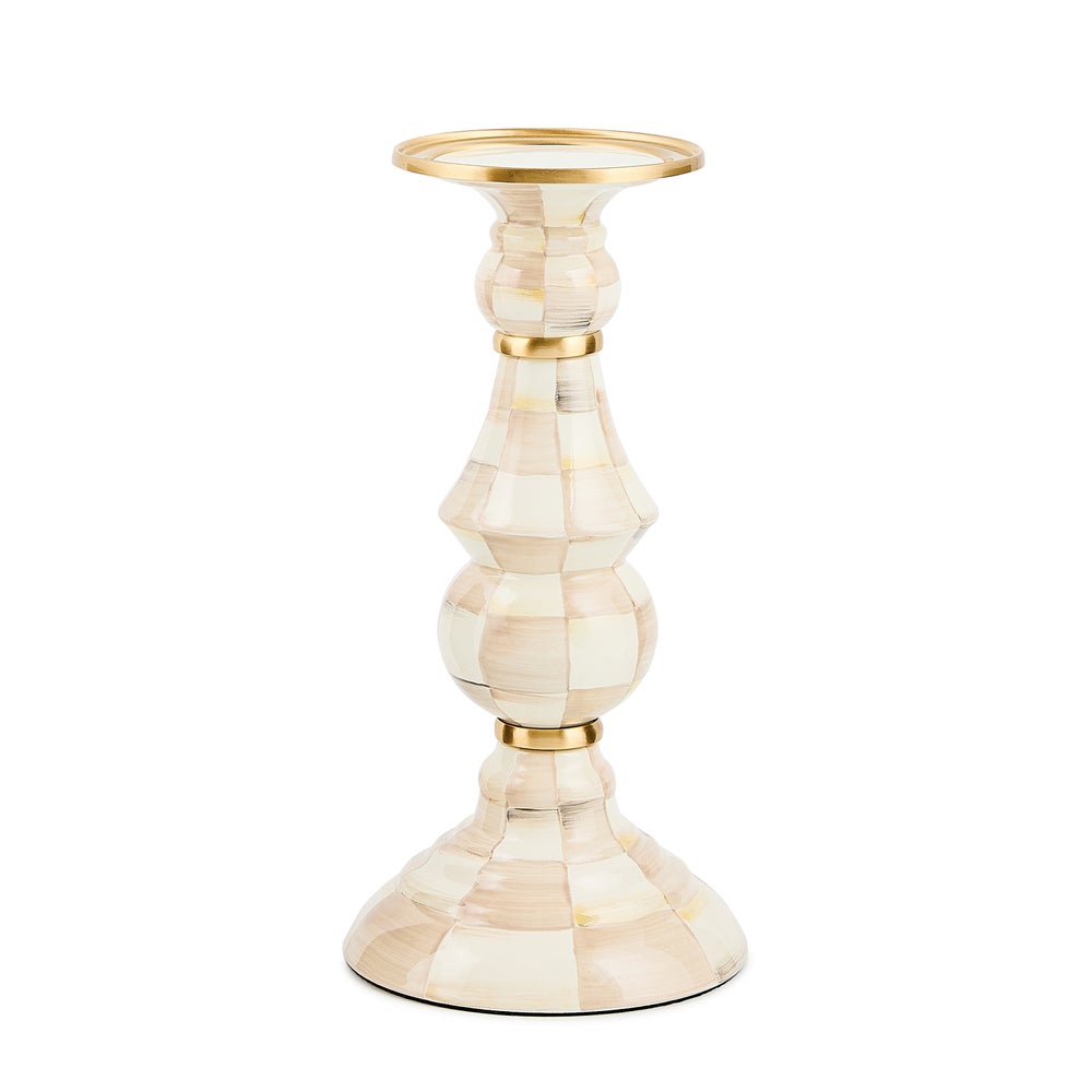 Enamel Pillar Candlestick Holder - Mocha Check, Large mackenzie-childs Panama imagen 1