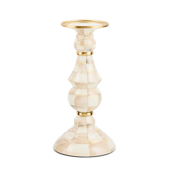 Mocha Check Large Pillar Candlestick image number 0