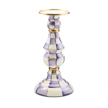 Violet Check Large Pillar Candlestick