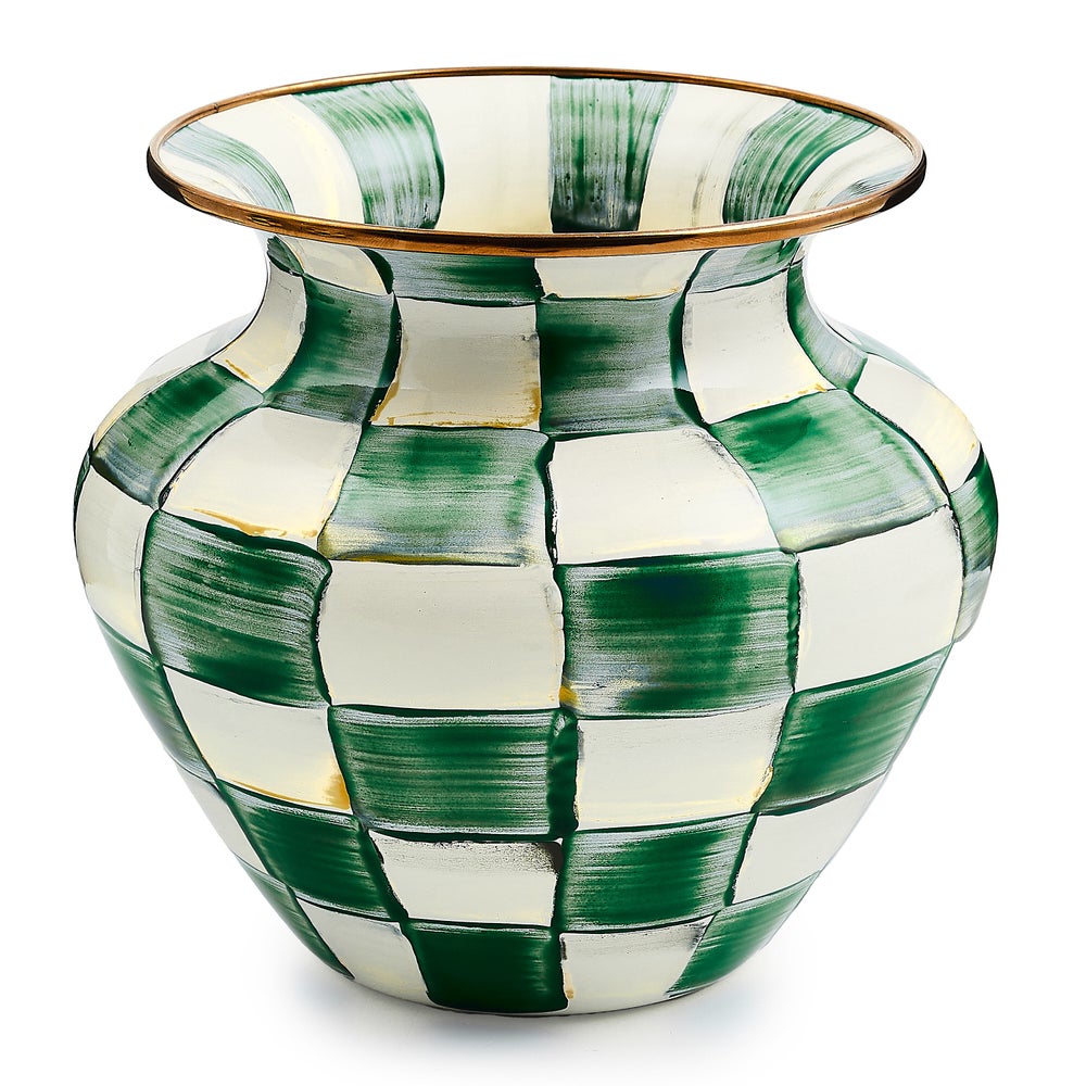Check Enamel Large Vase - Emerald Check mackenzie-childs Panama imagen 1