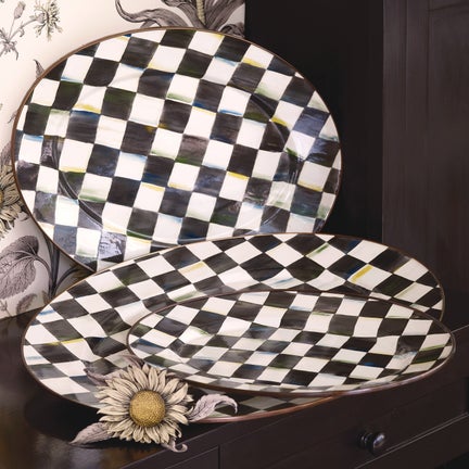 Check Enamel Oval Platter